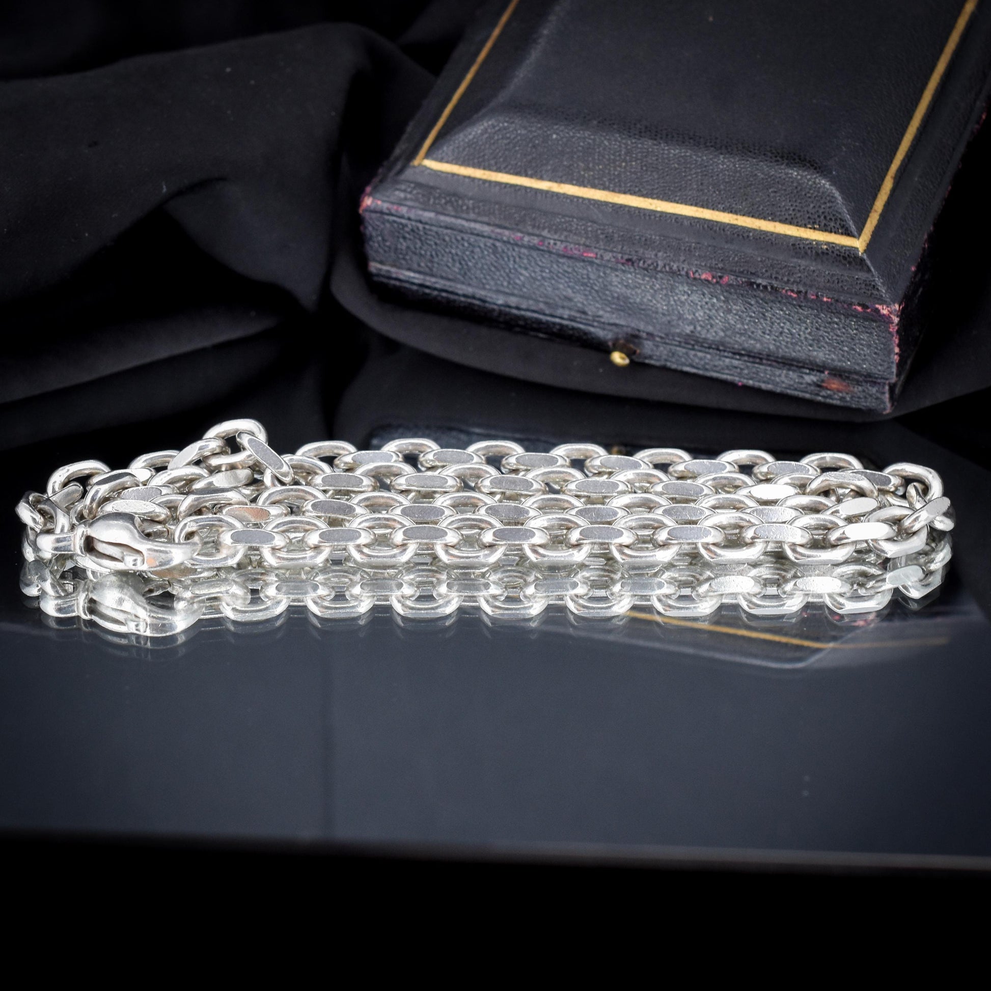 Vintage 89g Chunky Sterling Silver Flat Edge Link Biker Chain Necklace – 21"