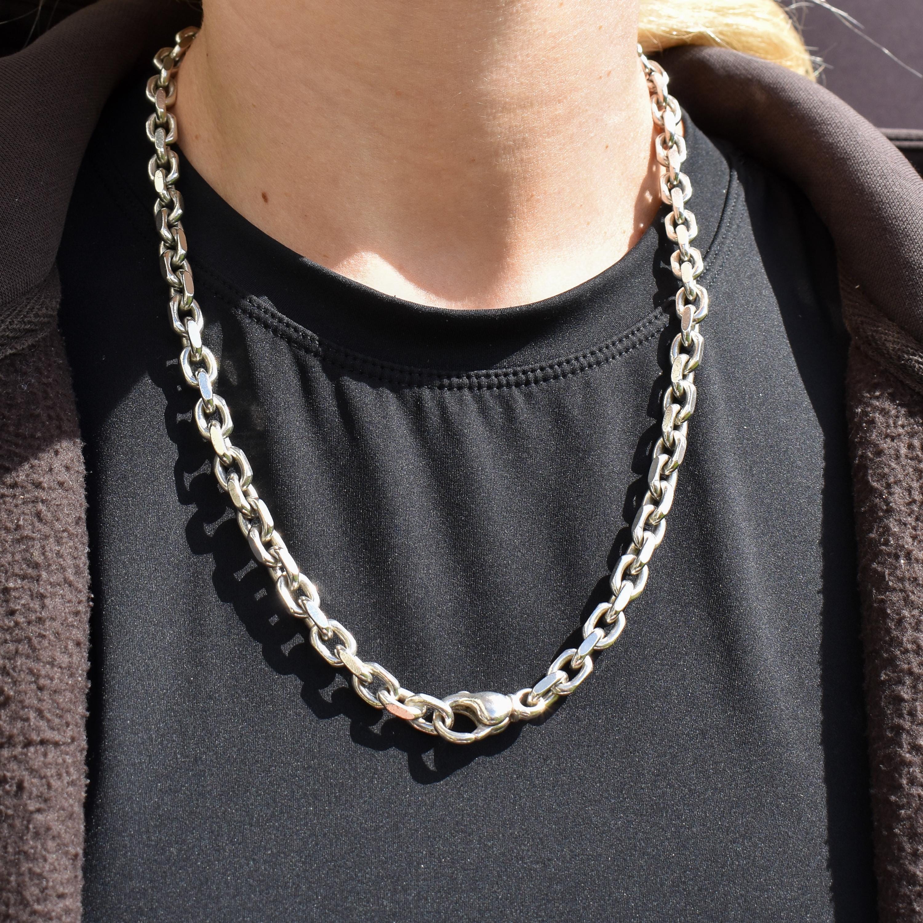 Vintage 89g Chunky Sterling Silver Flat Edge Link Biker Chain Vintage 89g Chunky Sterling Silver Flat Edge Link Biker Chain