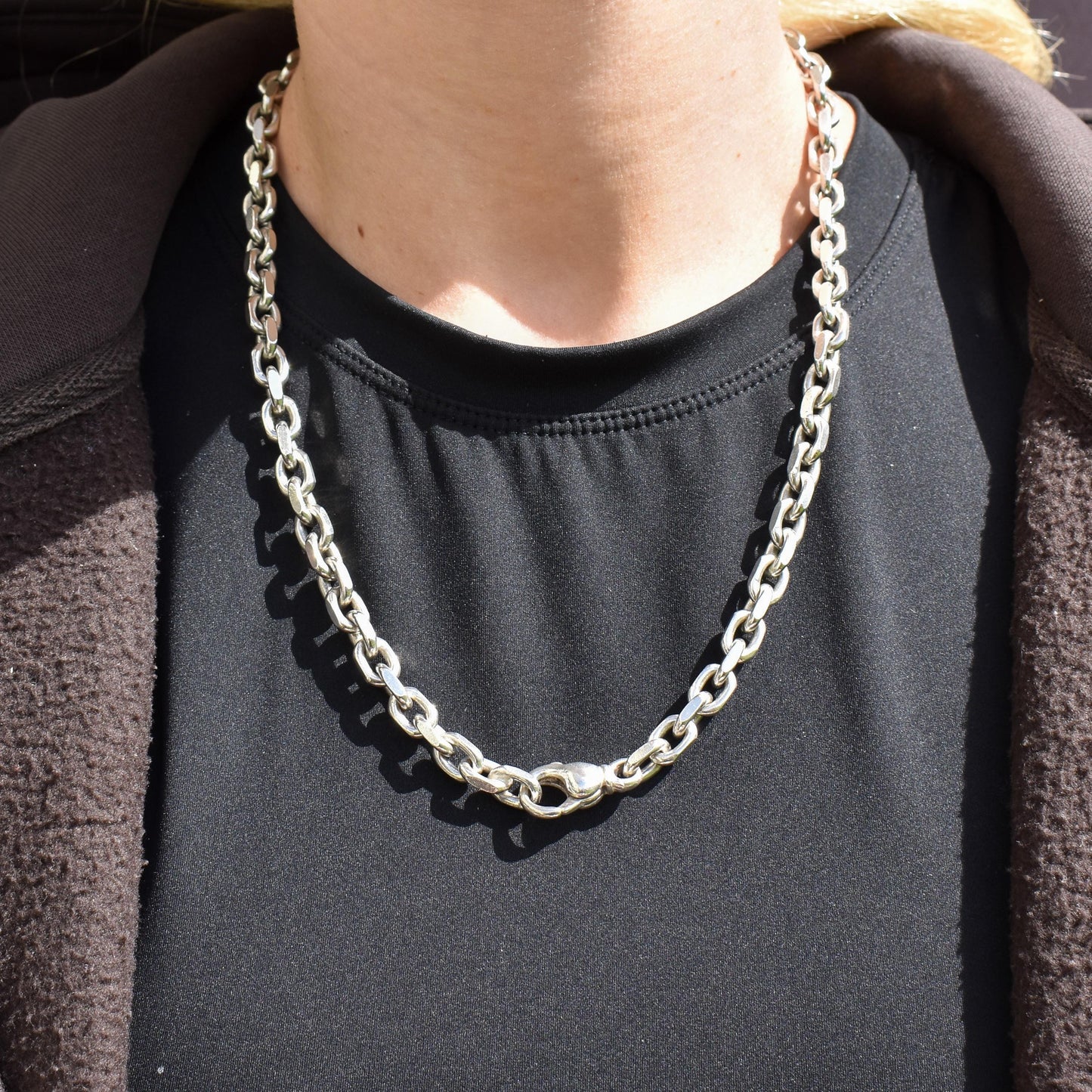 Vintage 89g Chunky Sterling Silver Flat Edge Link Biker Chain Necklace – 21"
