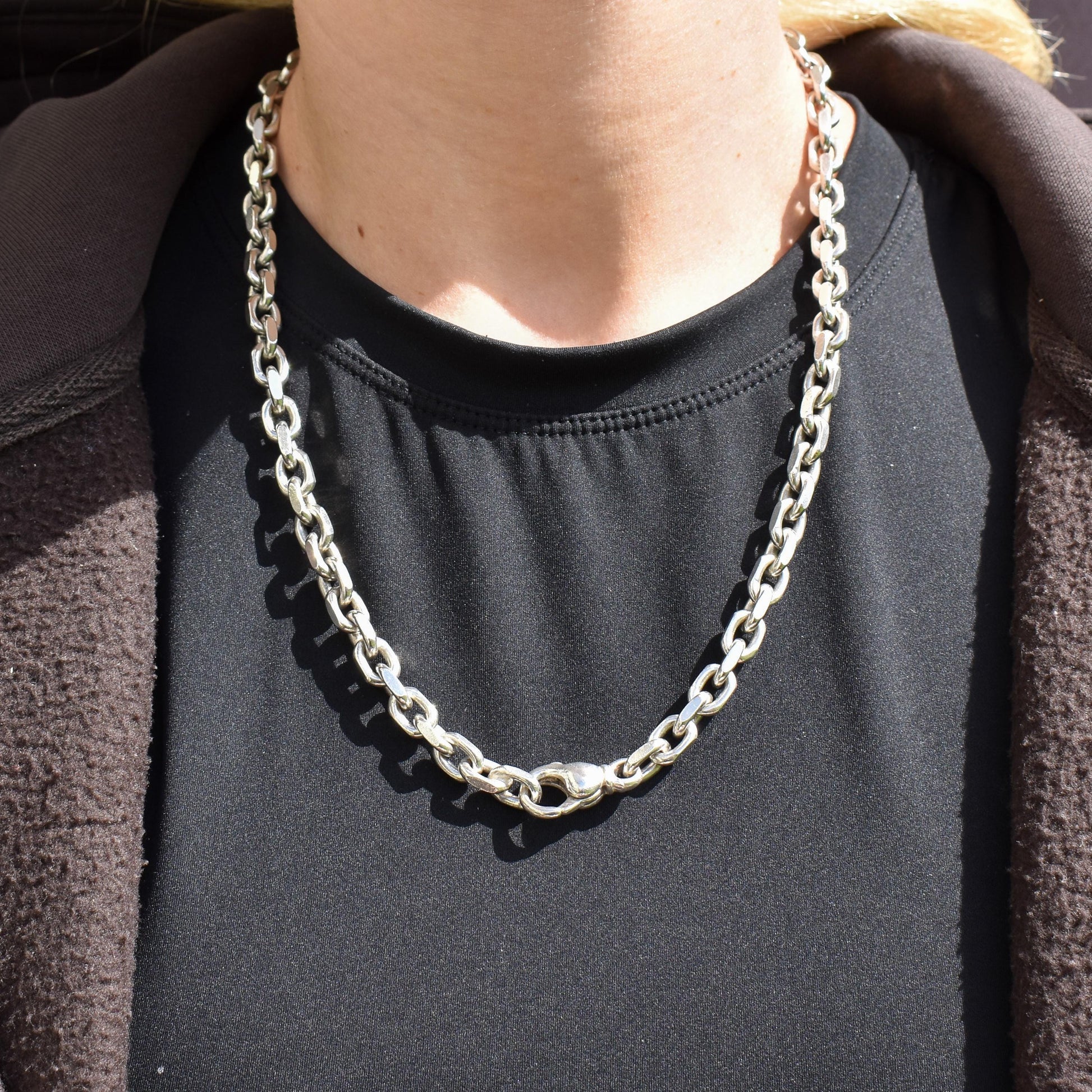 Vintage 89g Chunky Sterling Silver Flat Edge Link Biker Chain Necklace – 21"