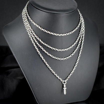 Antique Silver Long Guard Chain Necklace with Dog Clip | 59" Length