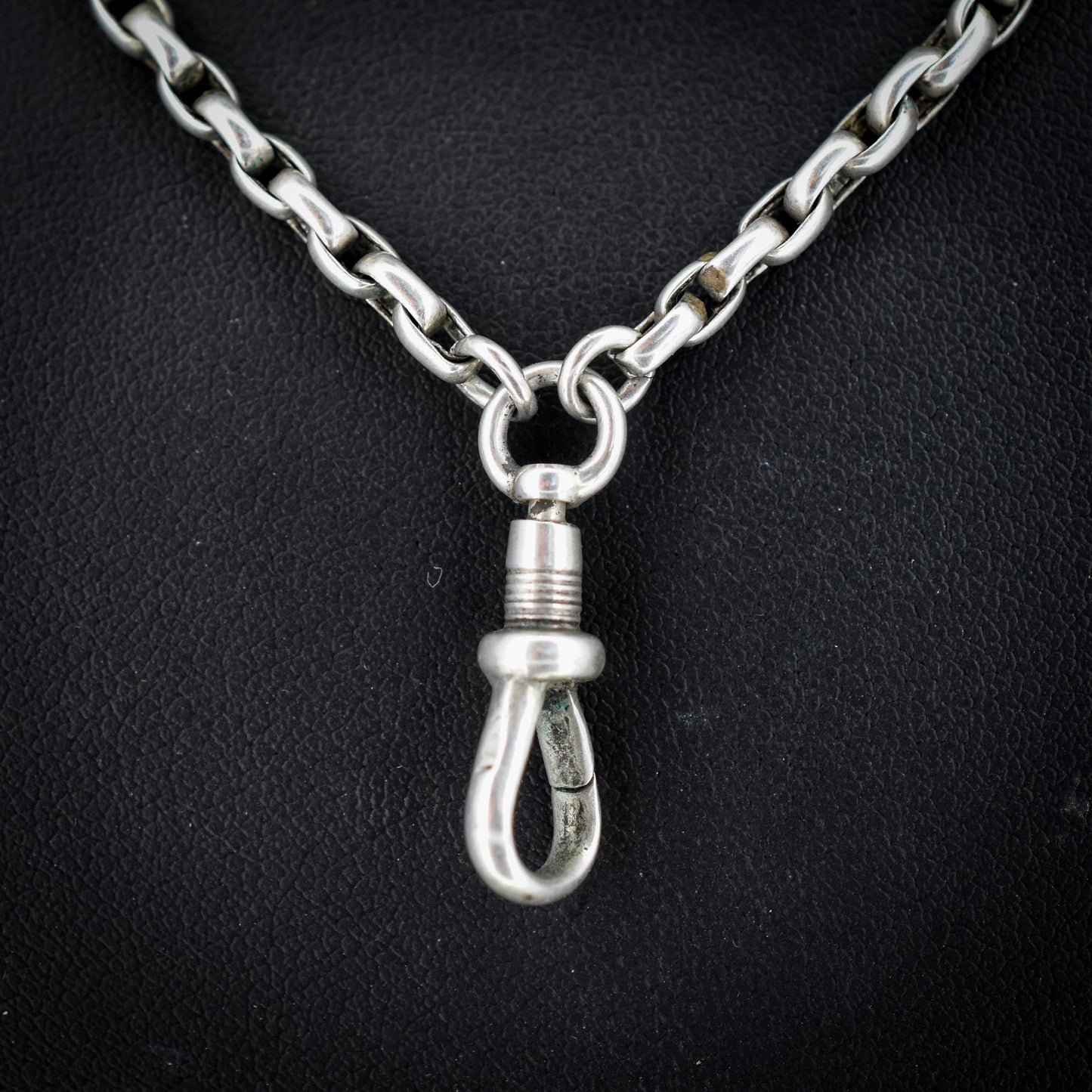 Antique Silver Long Guard Chain Necklace with Dog Clip | 59" Length