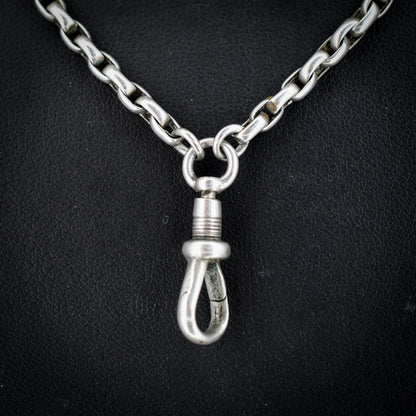Antique Silver Long Guard Chain Necklace with Dog Clip | 59" Length