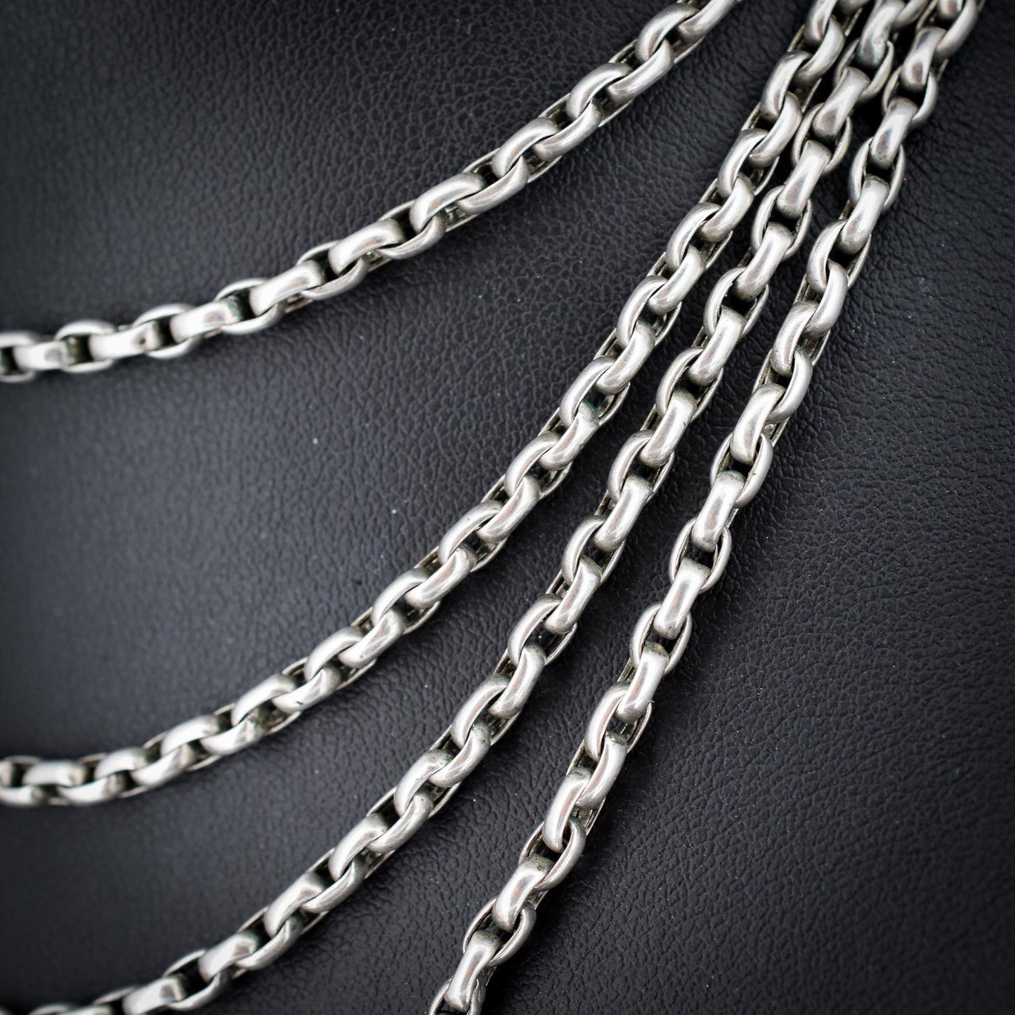 Antique Silver Long Guard Chain Necklace with Dog Clip | 59" Length