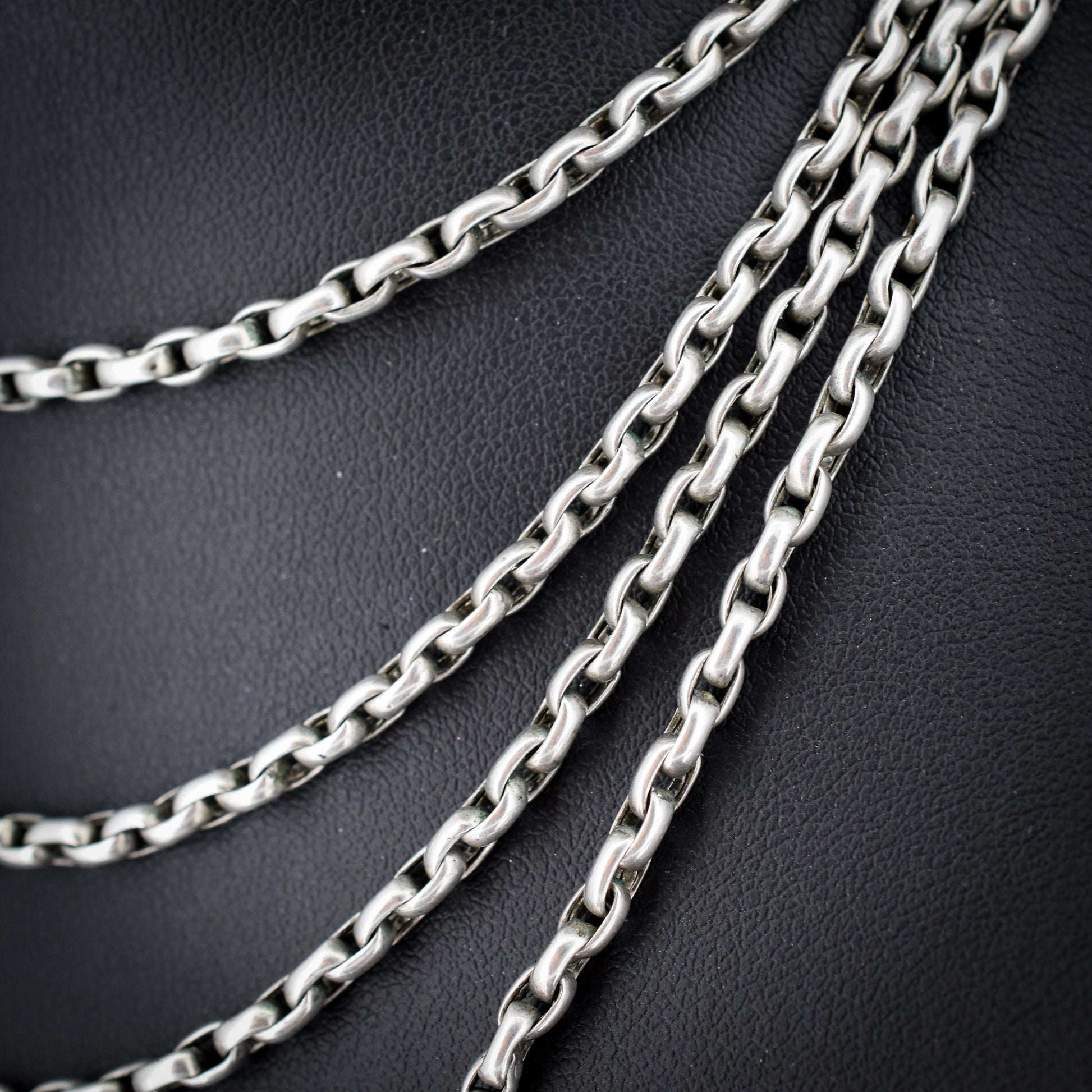Antique Silver Long Guard Chain Necklace with Dog Clip | 59" Length