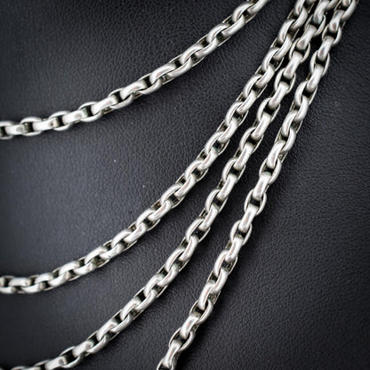Antique Silver Long Guard Chain Necklace with Dog Clip | 59" Length