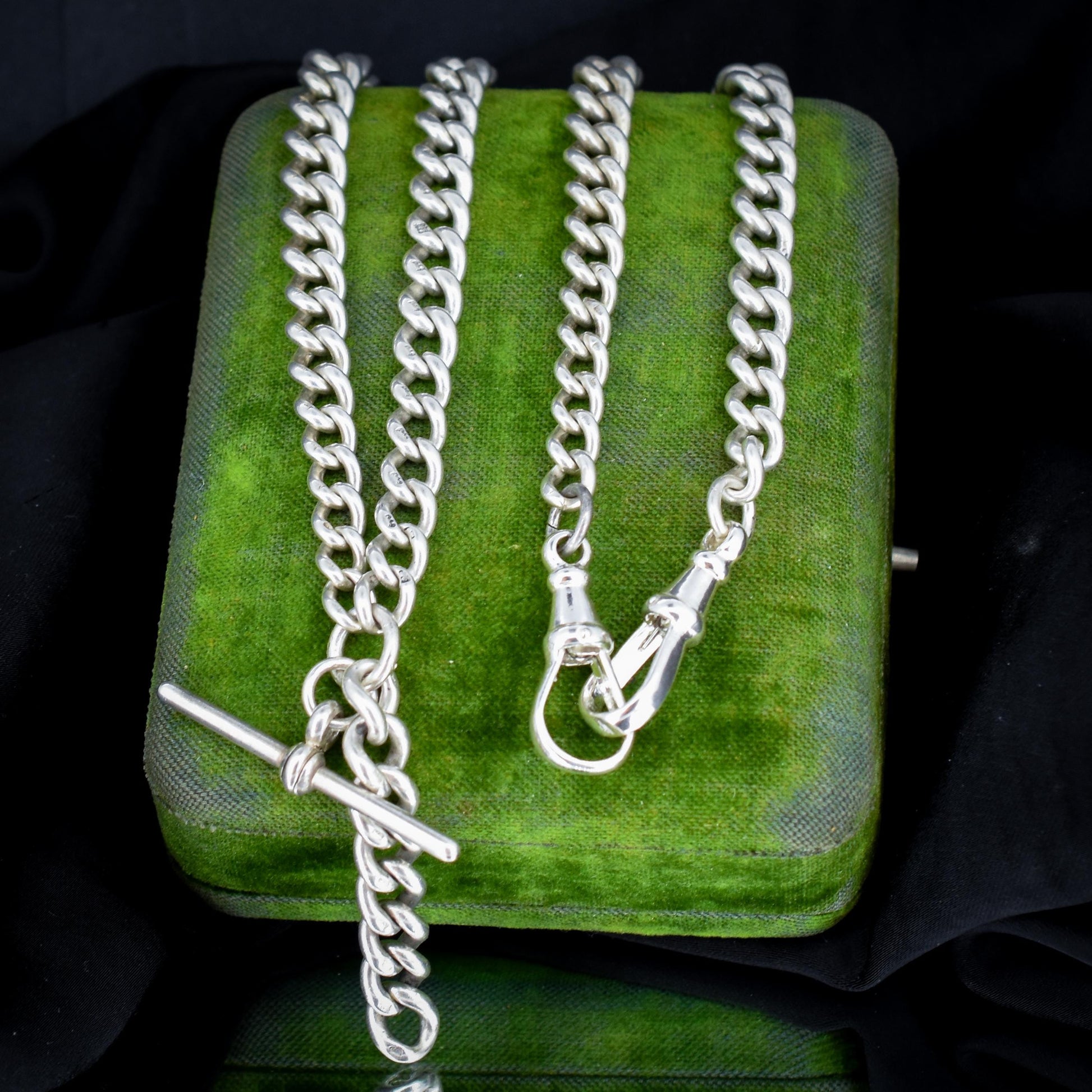 Antique 105g Heavy Albert Watch Chain Necklace with T-Bar and Dog Clips | 25"