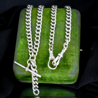 Antique 105g Heavy Albert Watch Chain Necklace with T-Bar and Dog Clips | 25"