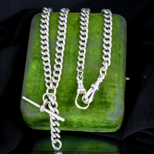 Antique 105g Heavy Albert Watch Chain Necklace with T-Bar and Dog Clips | 25"