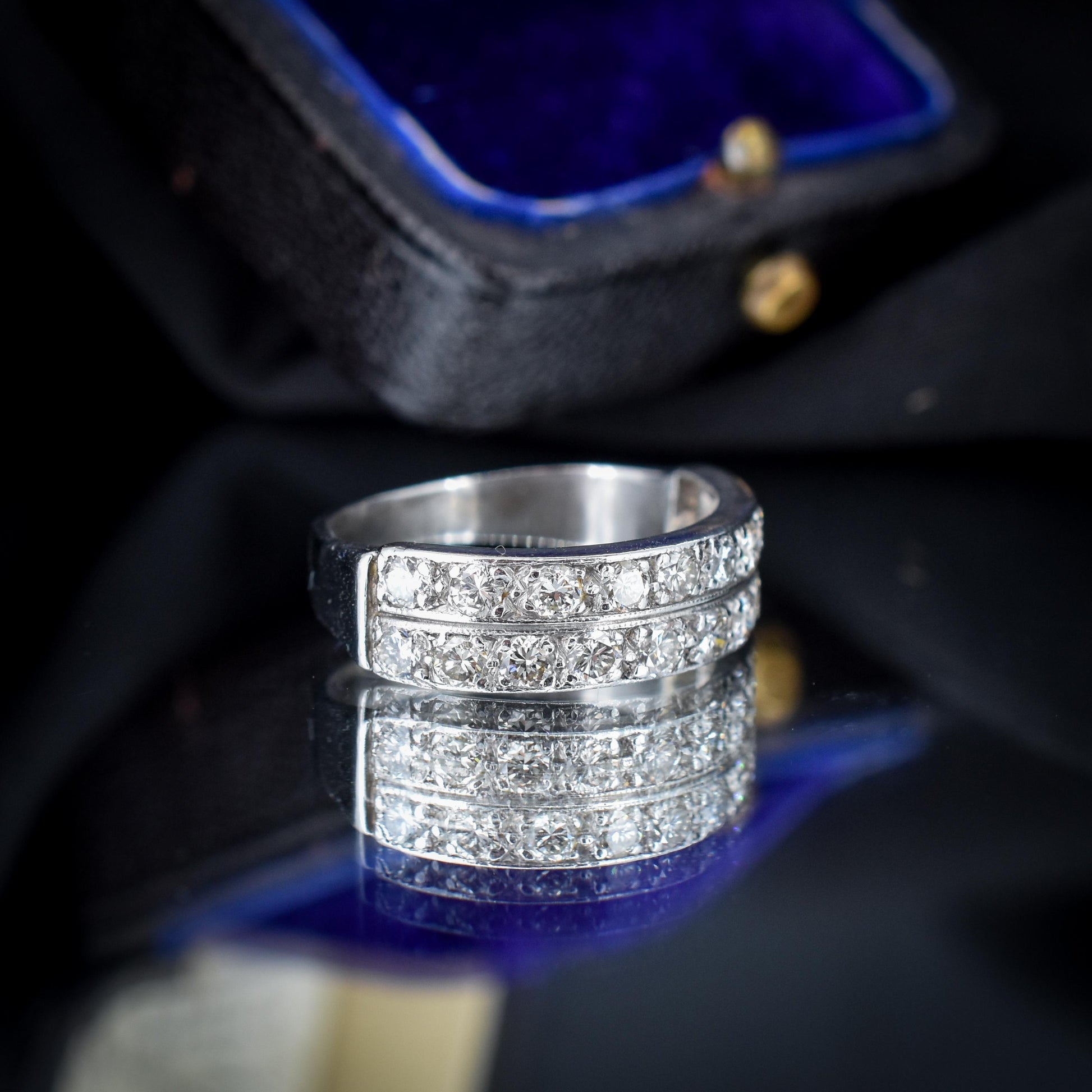 Art Deco Double Row Diamond 18ct White Gold Half Eternity Band Ring