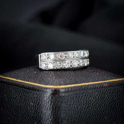 Art Deco Double Row Diamond 18ct White Gold Half Eternity Band Ring