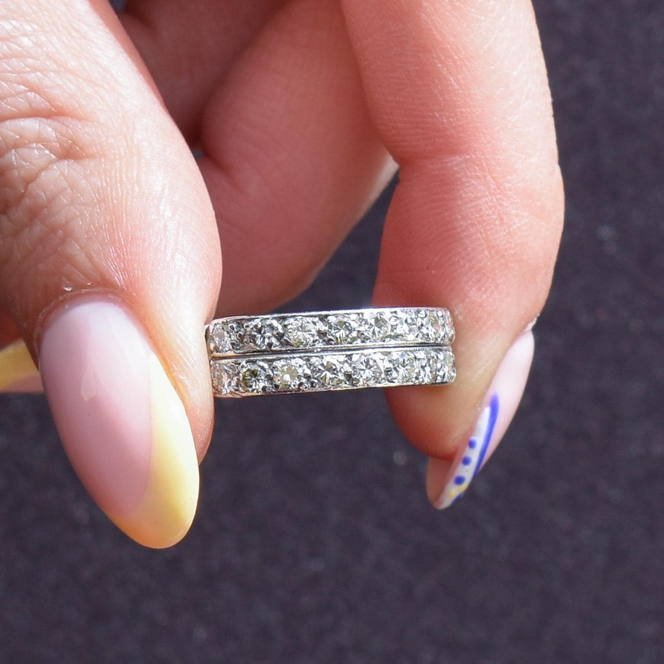 Art Deco Double Row Diamond 18ct White Gold Half Eternity Band Ring