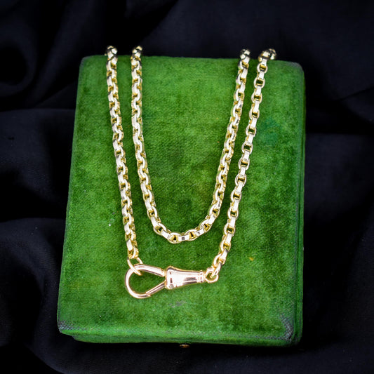 Antique 9ct Yellow Gold Oval Link Chain Necklace with Dog Clip | 20.75"