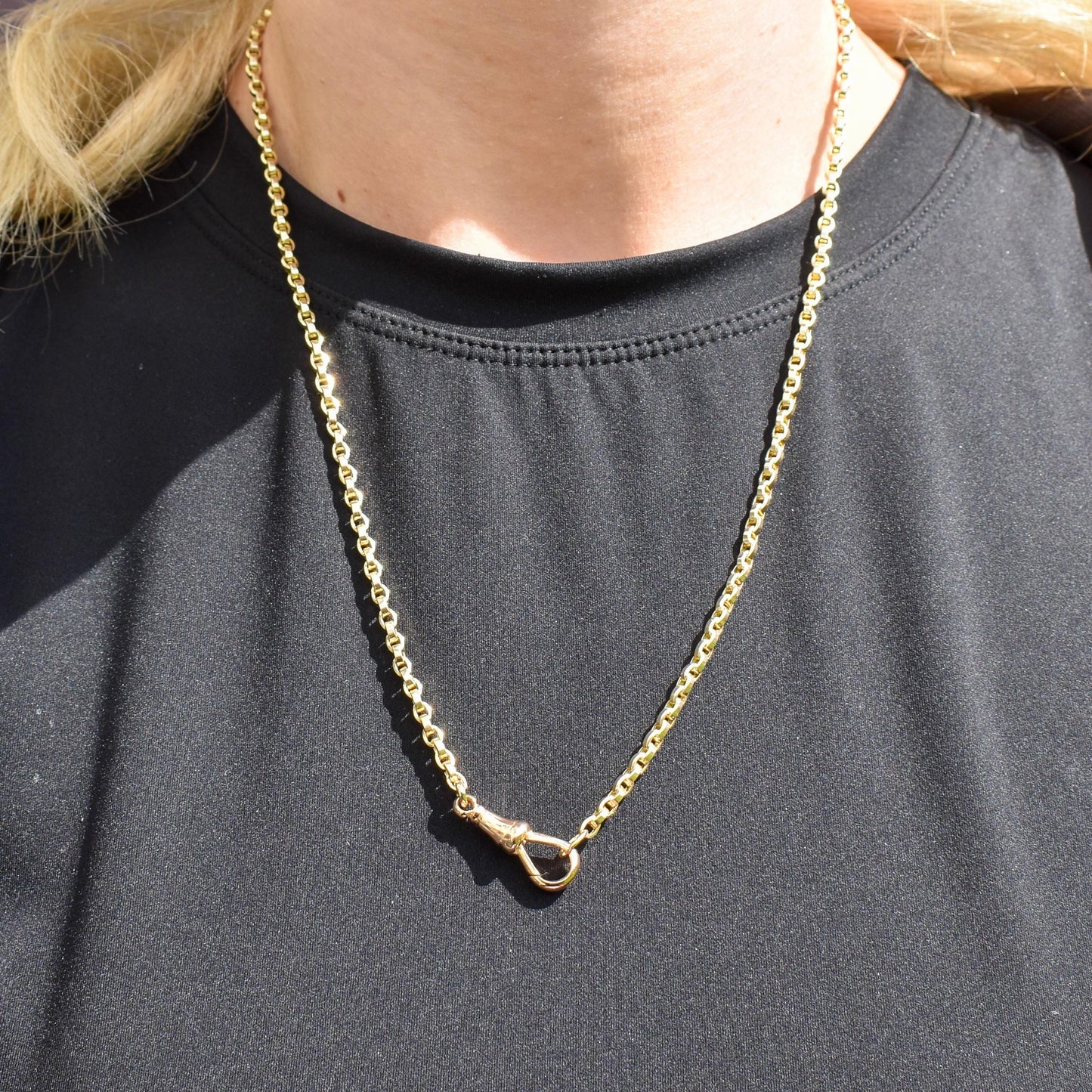Antique 9ct Yellow Gold Oval Link Chain Necklace with Dog Clip | 20.75"