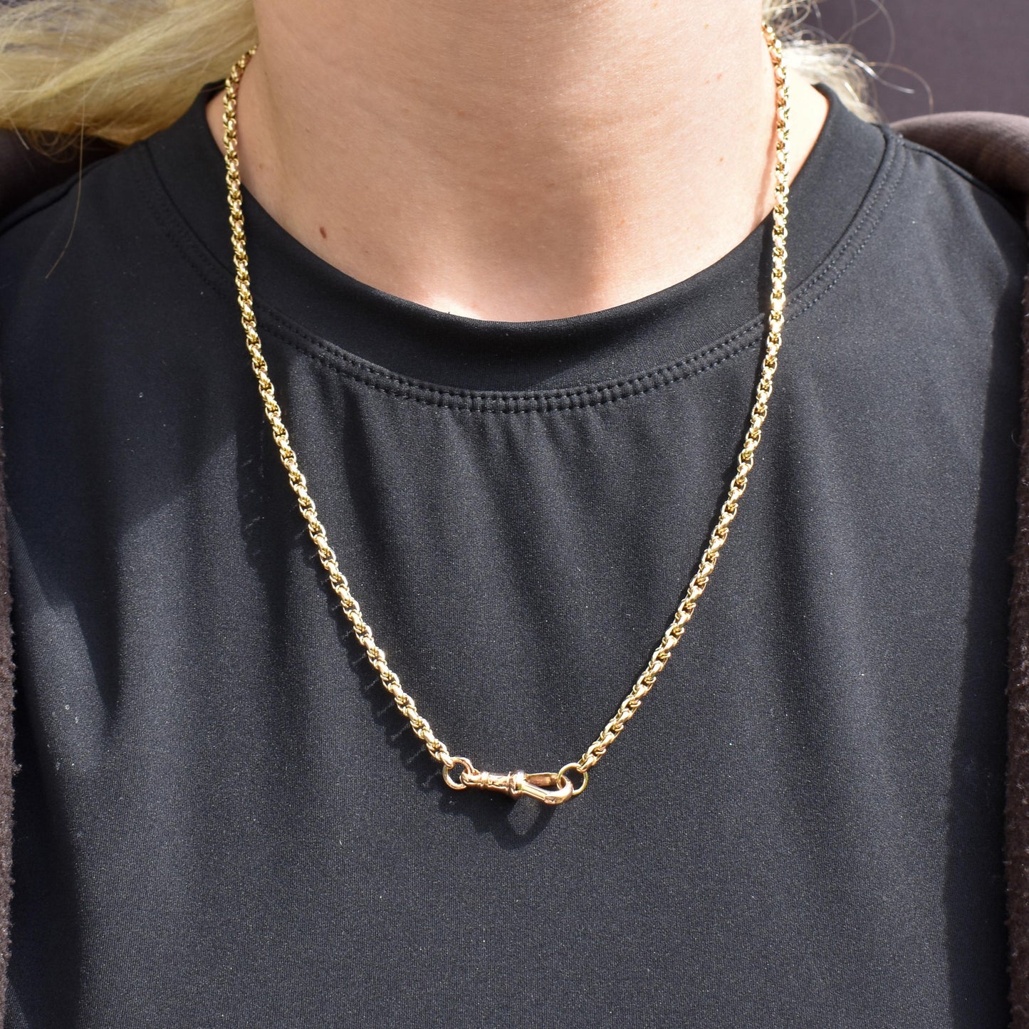 Antique 9ct Yellow Gold Fancy Link Chain Necklace with Dog Clip | 20.75"