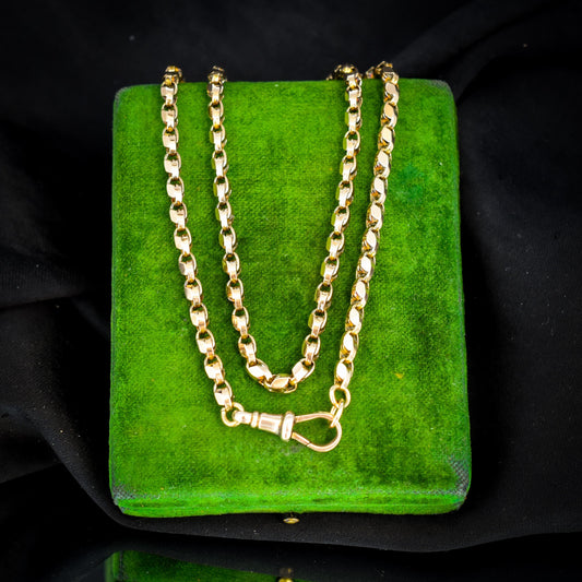 Antique 9ct Gold Tulip Link Fancy Chain Necklace with Dog Clip | 21.5"