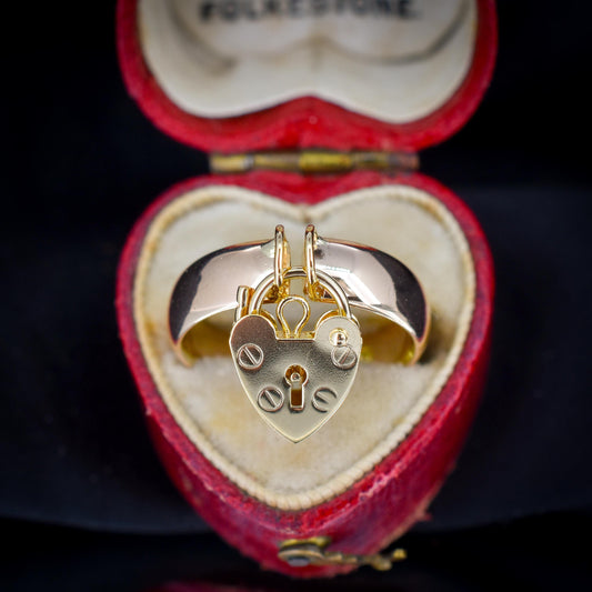 Antique Heart Padlock Drop 9ct Gold Band Ring | Birmingham 1921