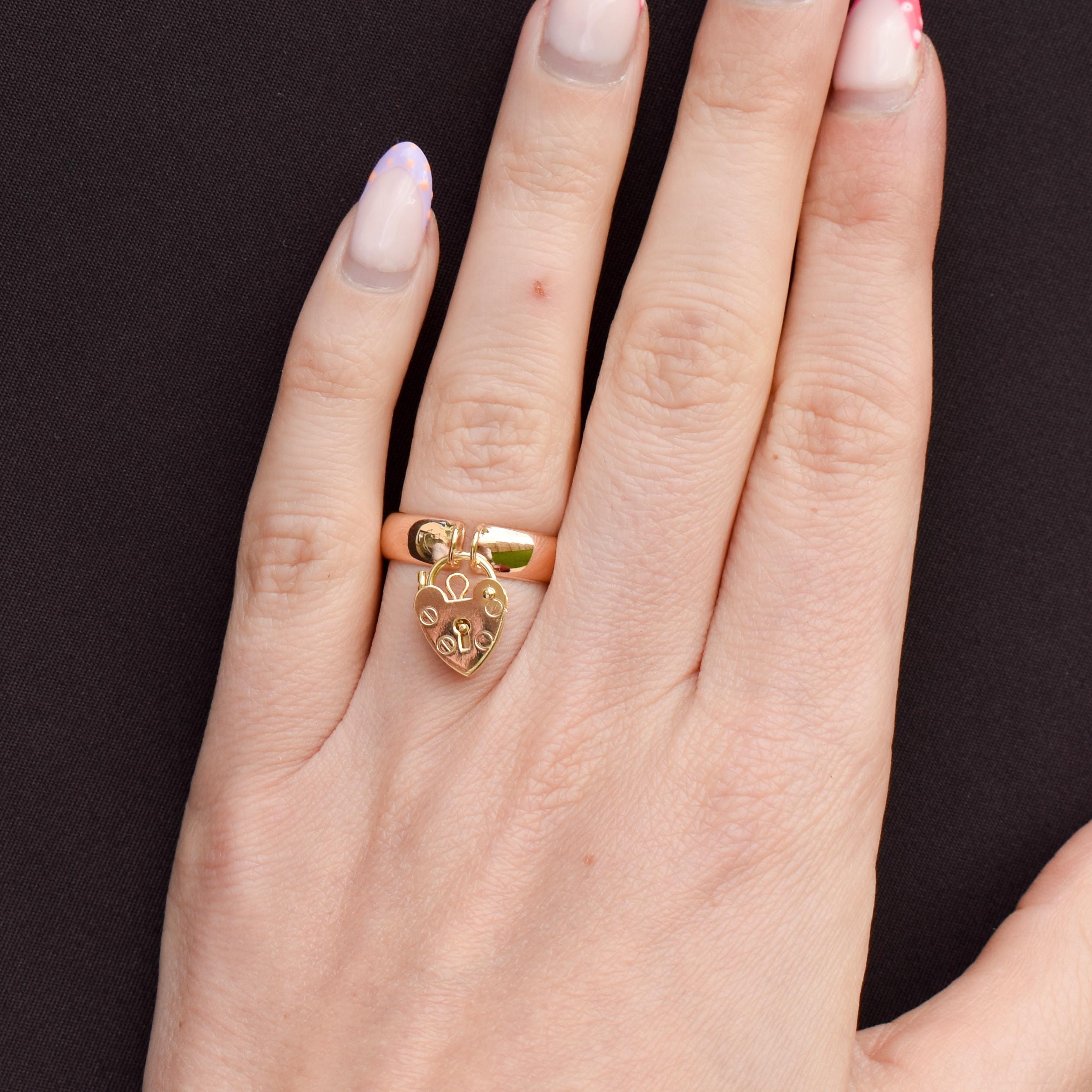 Antique Heart Padlock Drop 9ct Gold Band Ring | Birmingham 1921