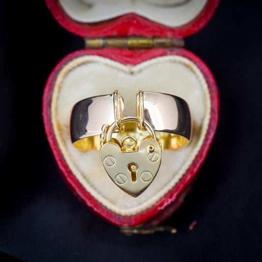 Antique Heart Padlock Drop 9ct Gold Band Ring | Birmingham 1929