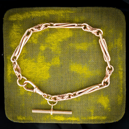 Vintage Fancy Twist Trombone Link 9ct Rose Gold Bracelet with Dog Clip | 7.75"