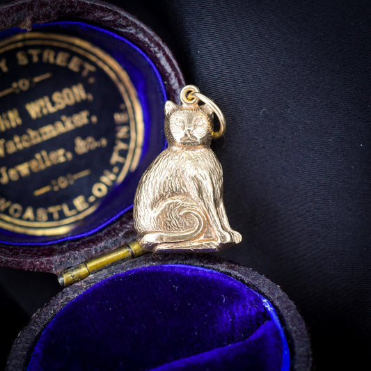 Vintage 9ct Gold Cat Feline Charm | Chester 1957