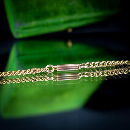Antique 9ct Gold Flat Curb Link Chain Necklace with Barrel Clasp | 15.25"