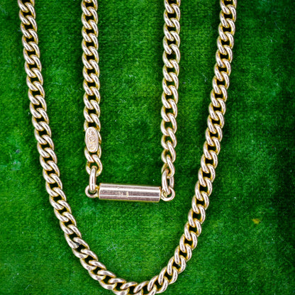 Antique 9ct Gold Flat Curb Link Chain Necklace with Barrel Clasp | 15.25"