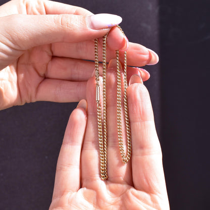 Antique 9ct Gold Flat Curb Link Chain Necklace with Barrel Clasp | 15.25"