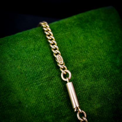 Antique 9ct Gold Flat Curb Link Chain Necklace with Barrel Clasp | 15.25"