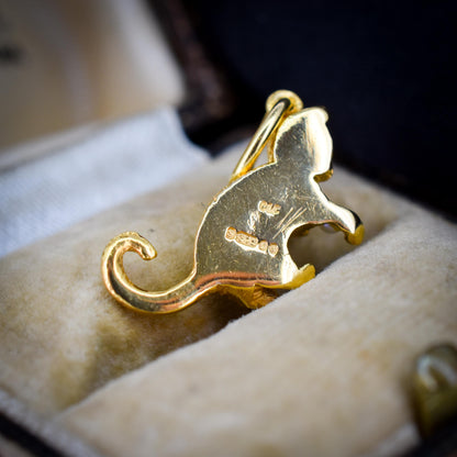 Vintage 9ct Yellow Gold 'Playful' Pearl Cat Charm | Dated 1966