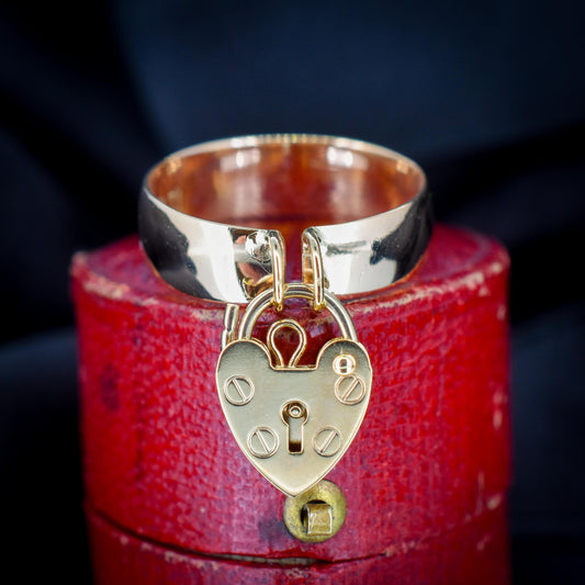 Antique Heart Padlock Drop 9ct Gold Band Ring | Birmingham 1910