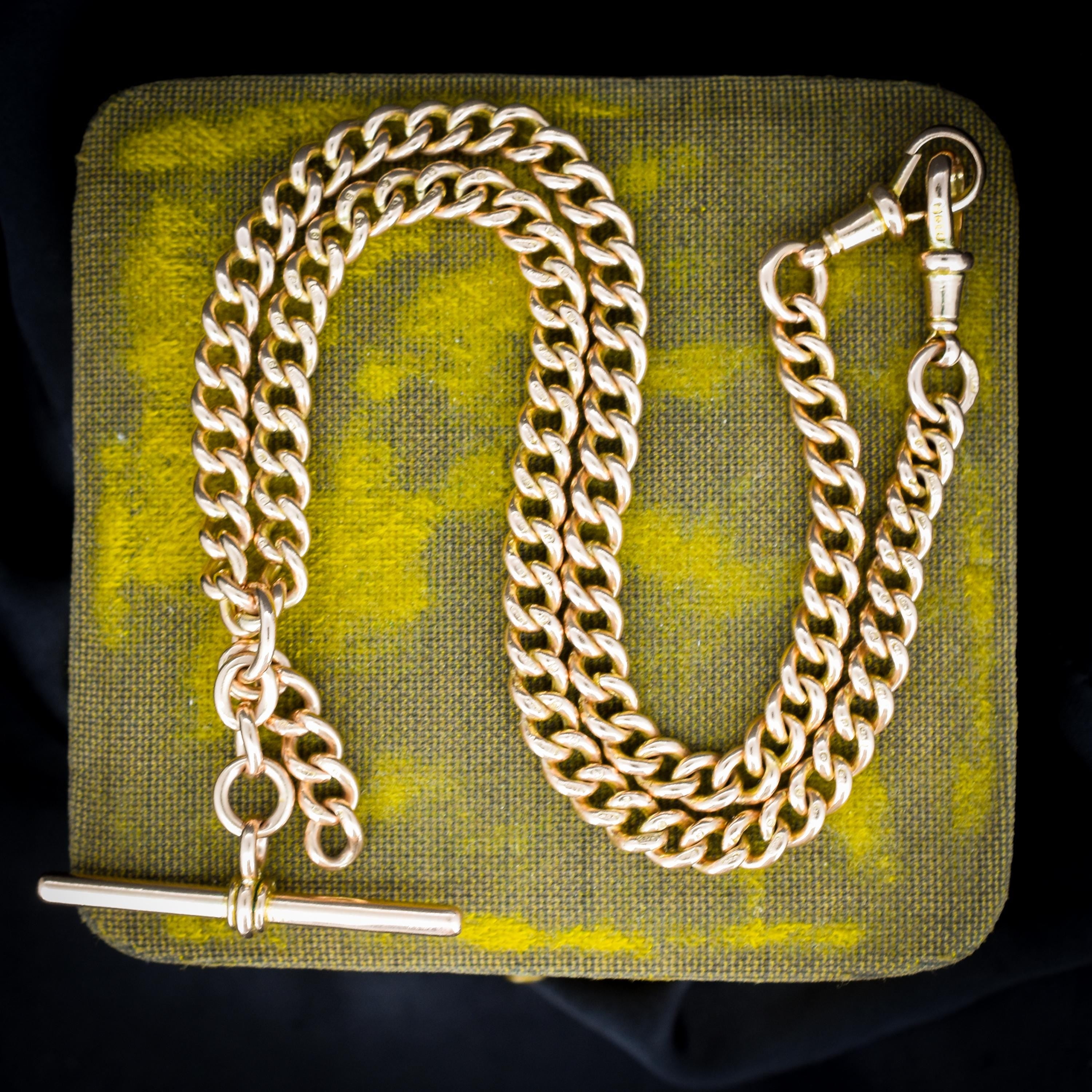 Antique 9ct Gold Curb Link Dog Clip Albert Watch Chain Necklace