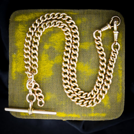 Antique 9ct Gold Curb Link Dog Clip Albert Watch Chain Necklace - 16.5"