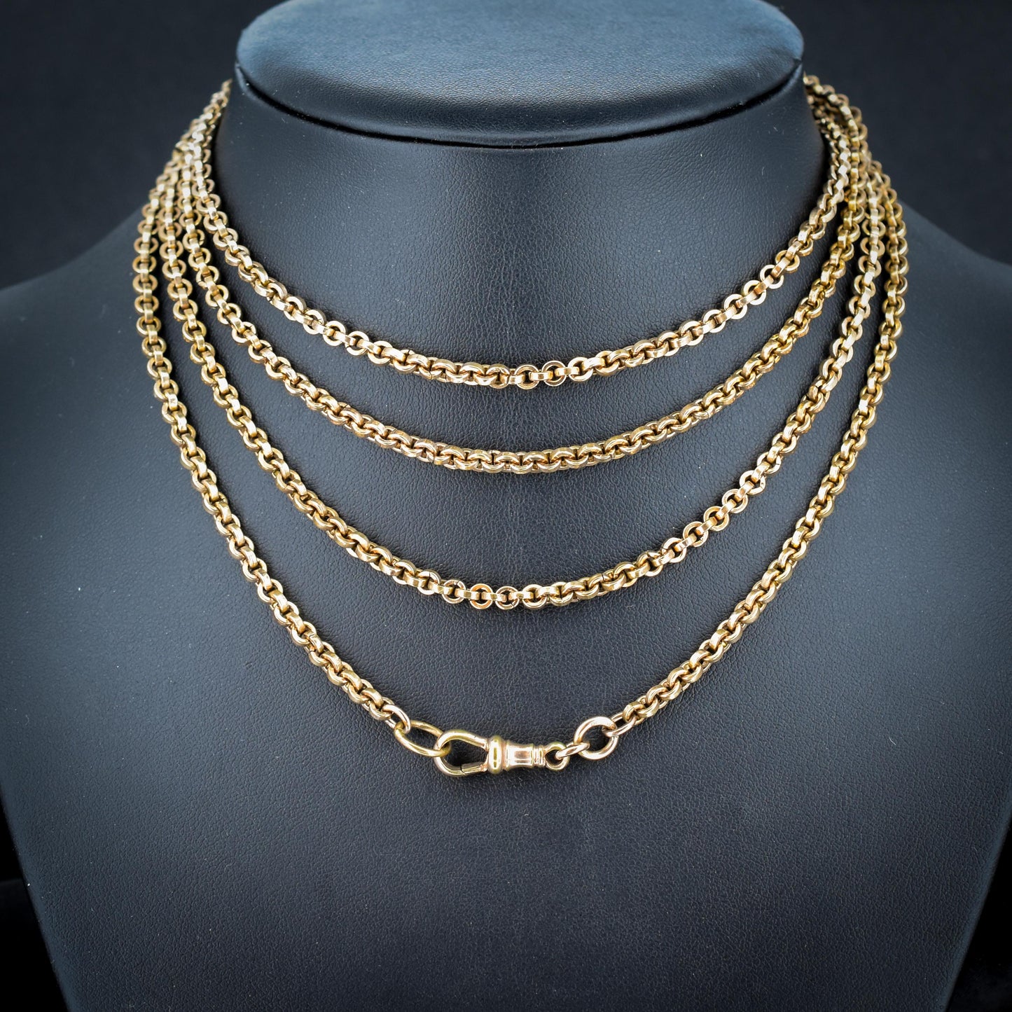 Antique 18ct Rolled Gold Rolo Link Guard Muff Chain Necklace with Dog Clip | 56"