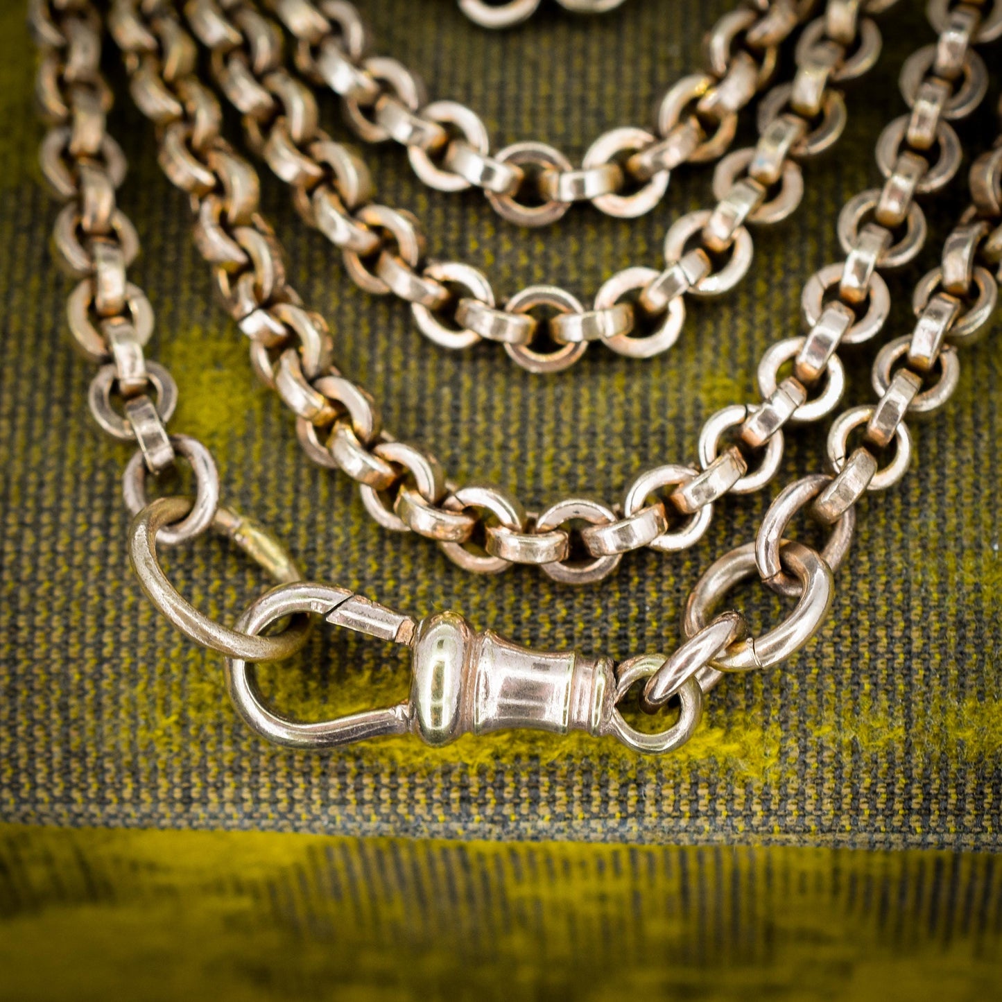 Antique 18ct Rolled Gold Rolo Link Guard Muff Chain Necklace with Dog Clip | 56"