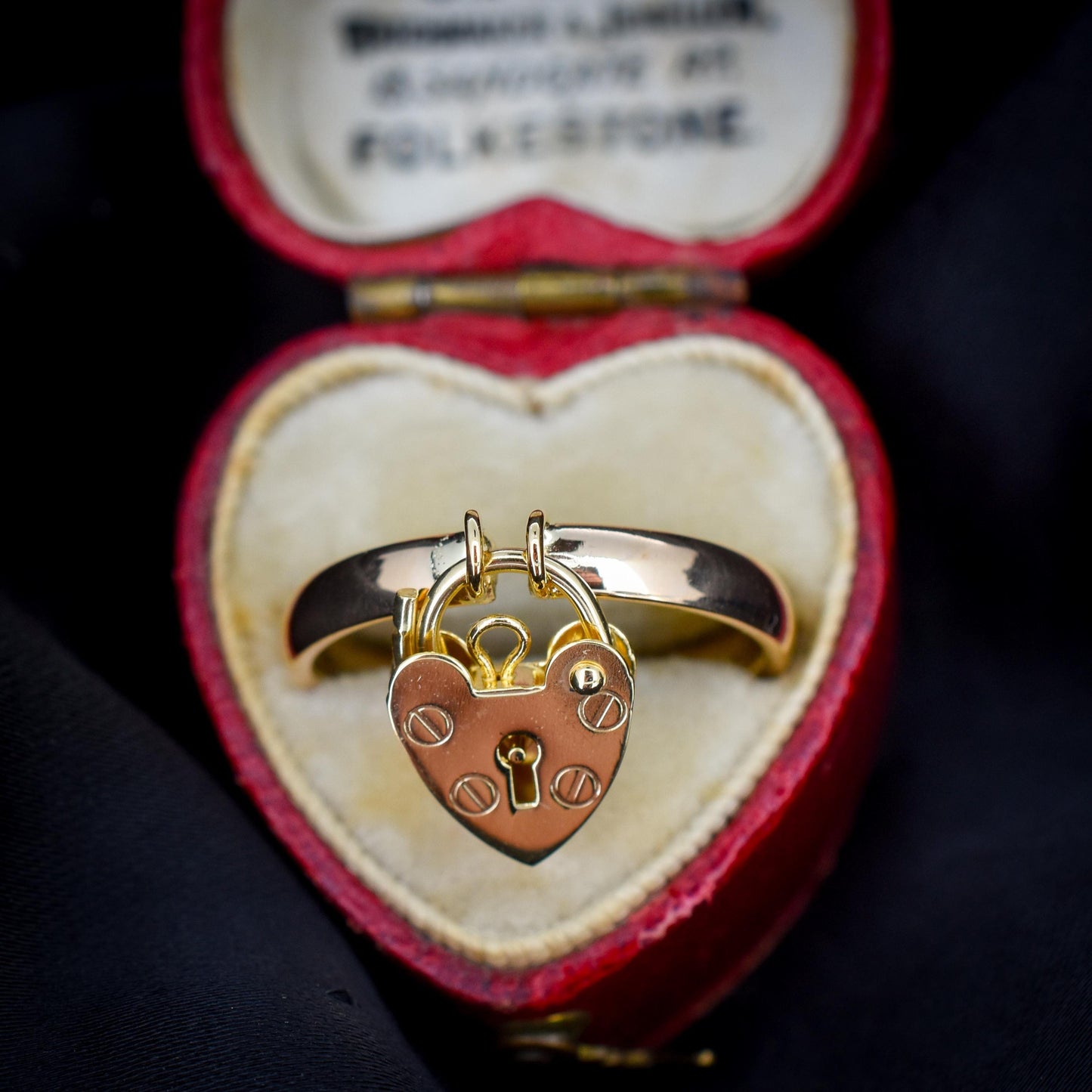 Vintage Heart Padlock Drop 9ct Gold Band Ring | B'ham 1930