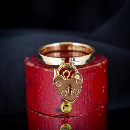 Vintage Heart Padlock Drop 9ct Gold Band Ring | B'ham 1930