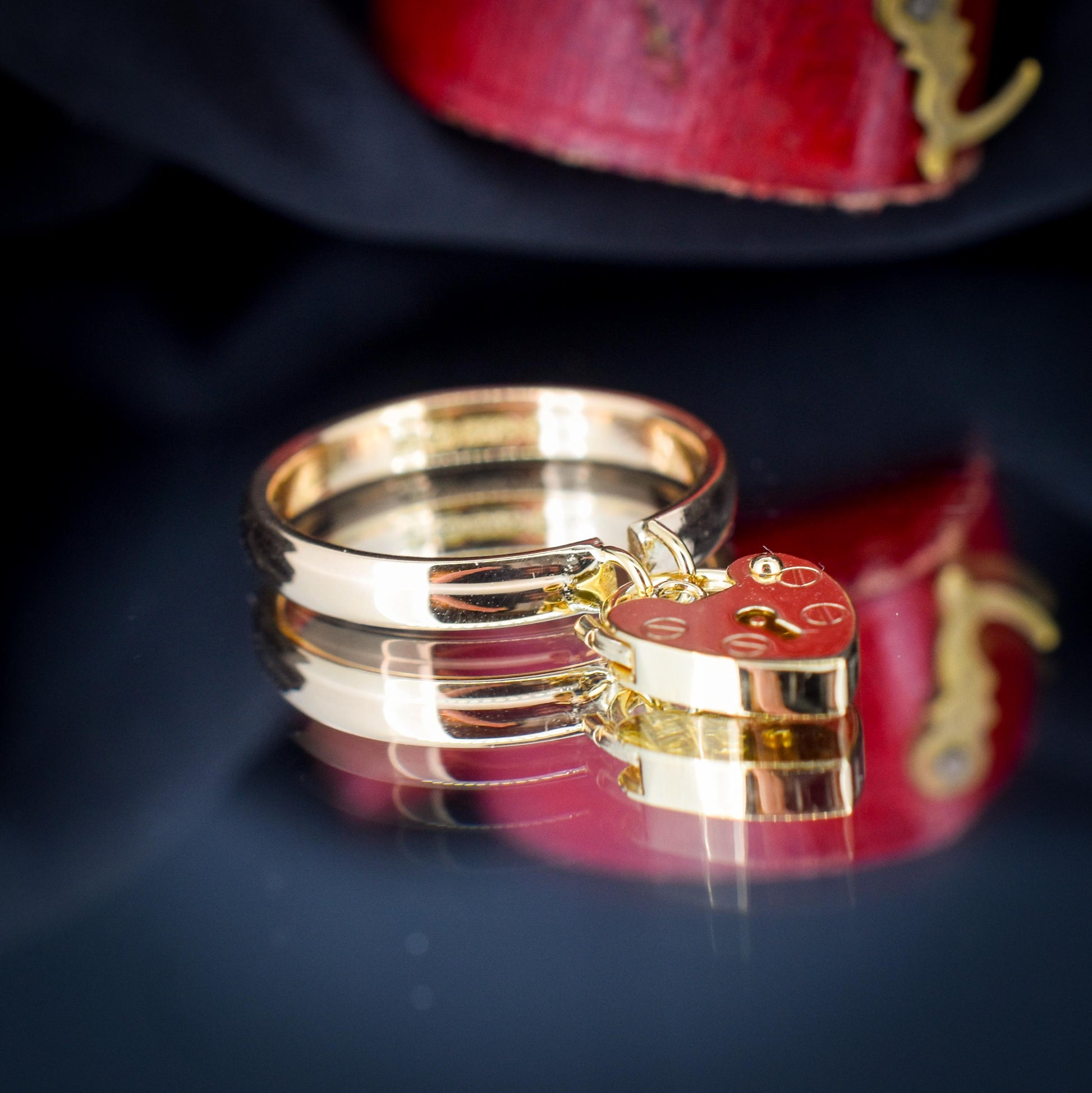 Vintage Heart Padlock Drop 9ct Gold Band Ring | B'ham 1930