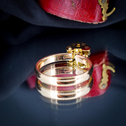 Vintage Heart Padlock Drop 9ct Gold Band Ring | B'ham 1930