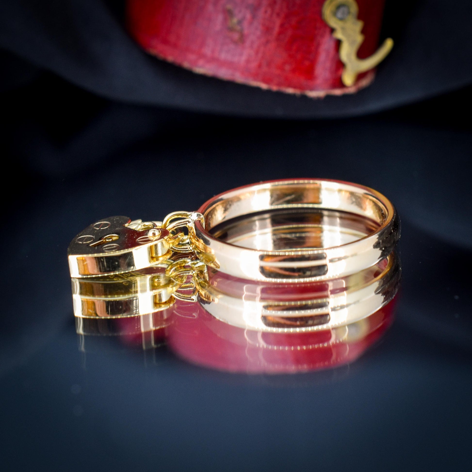 Vintage Heart Padlock Drop 9ct Gold Band Ring | B'ham 1930