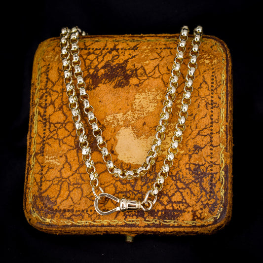 Antique Victorian 9ct Yellow Gold Faceted Belcher Link Chain Necklace with Dog Clip | 20"