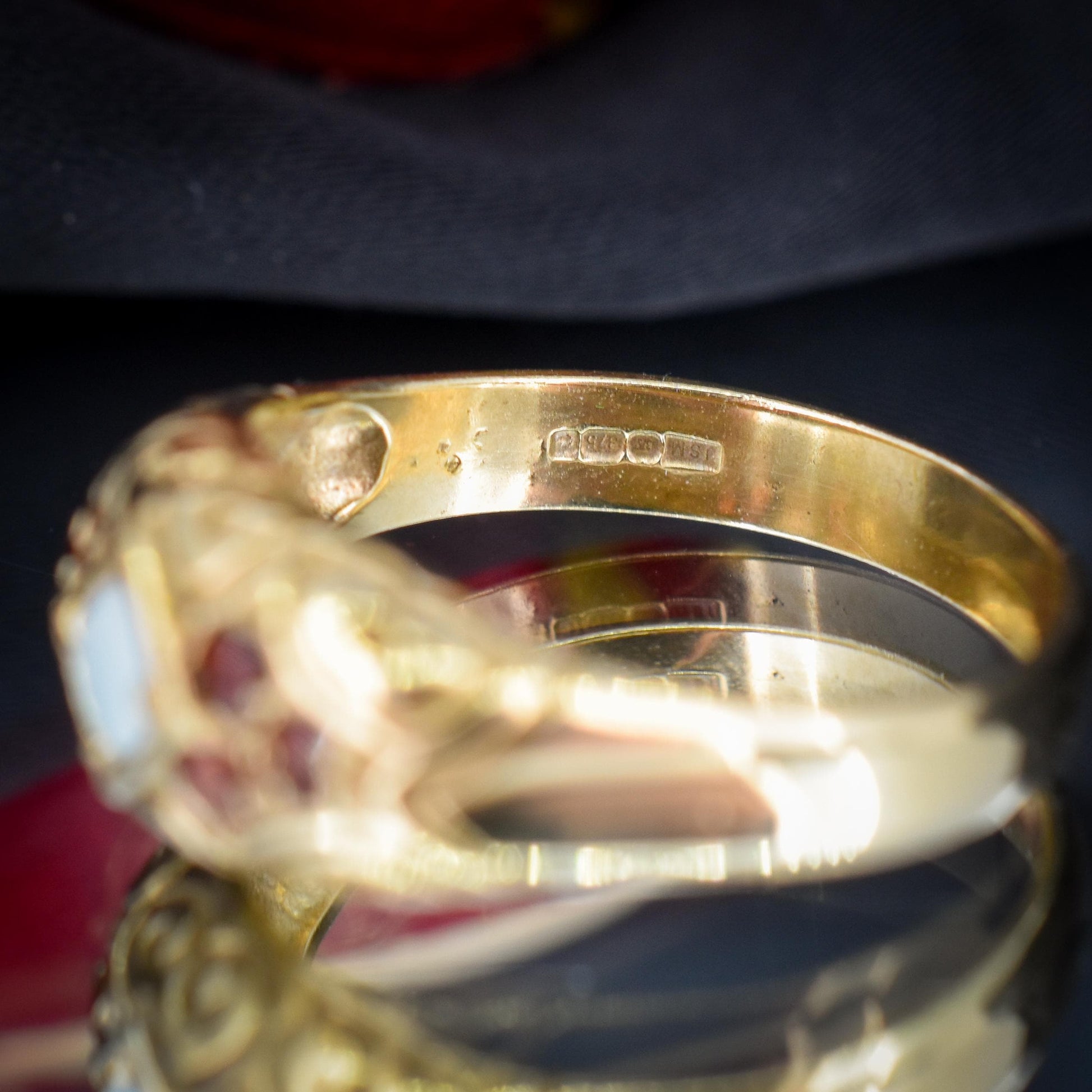 Vintage Natural Opal and Garnet 9ct Gold Scroll Boat Ring