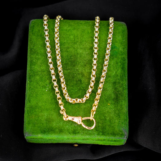 Antique Victorian 9ct Gold Faceted Belcher Link Chain Necklace with Dog Clip | 19"