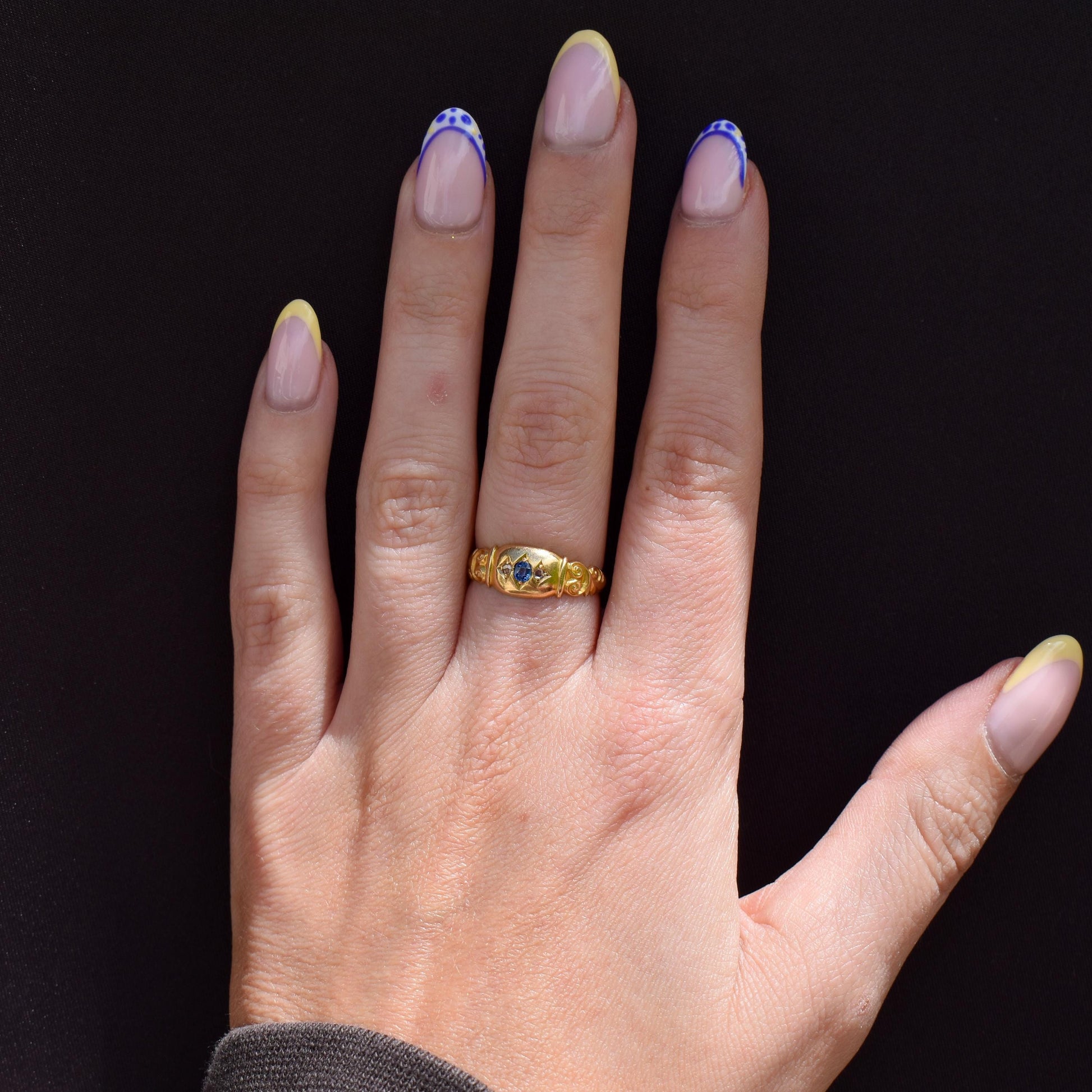Antique Sapphire and Diamond Starburst Gypsy 18ct Yellow Gold Ring - Chester