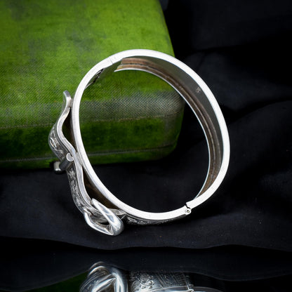 Antique Victorian Sterling Silver Buckle Ivy Leaf Bangle Bracelet | Dated 1886