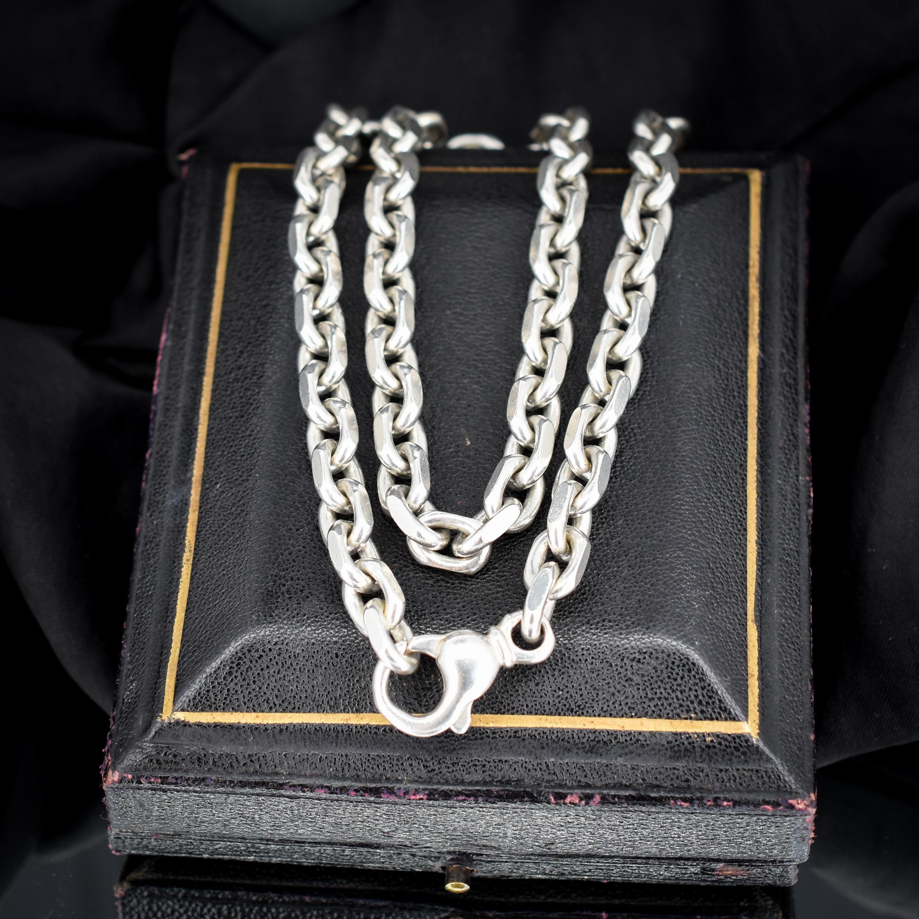 Vintage 89g Chunky Sterling Silver Flat Edge Link Biker Chain