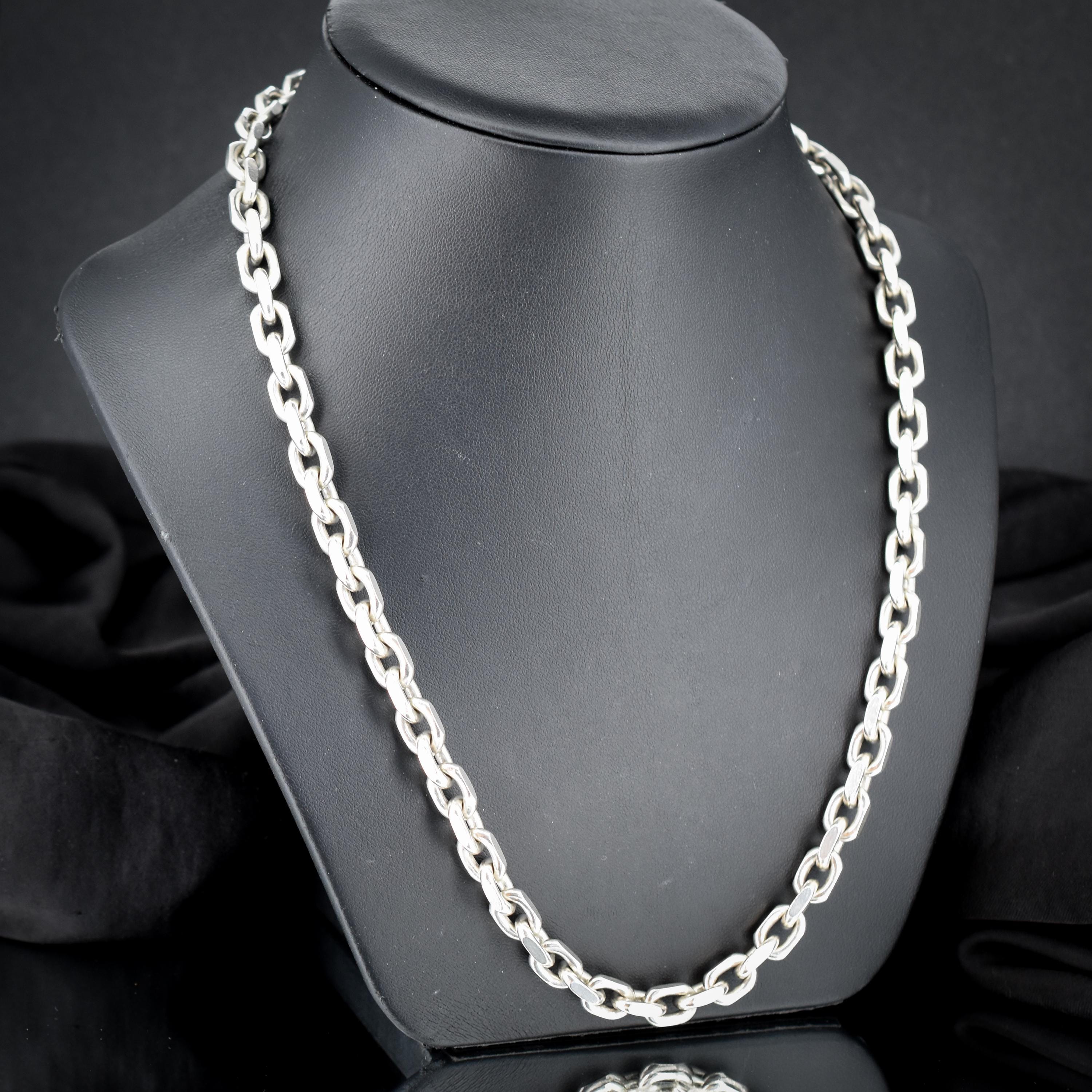 Vintage 89g Chunky Sterling Silver Flat Edge Link Biker Chain Vintage 89g Chunky Sterling Silver Flat Edge Link Biker Chain