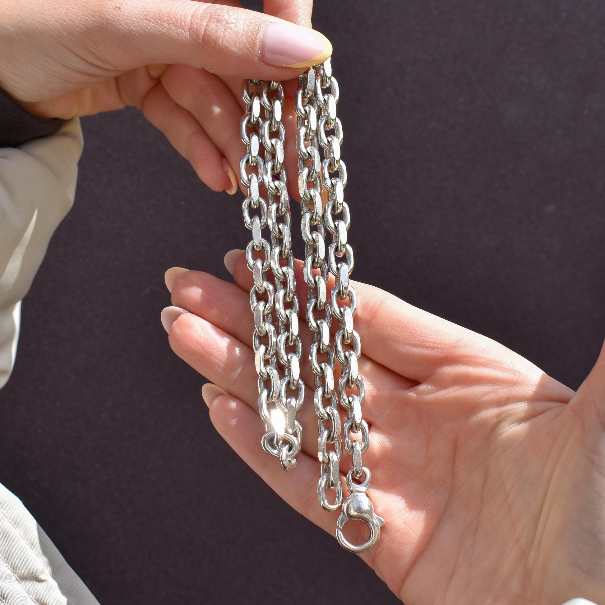 Vintage 89g Chunky Sterling Silver Flat Edge Link Biker Chain Necklace – 21"