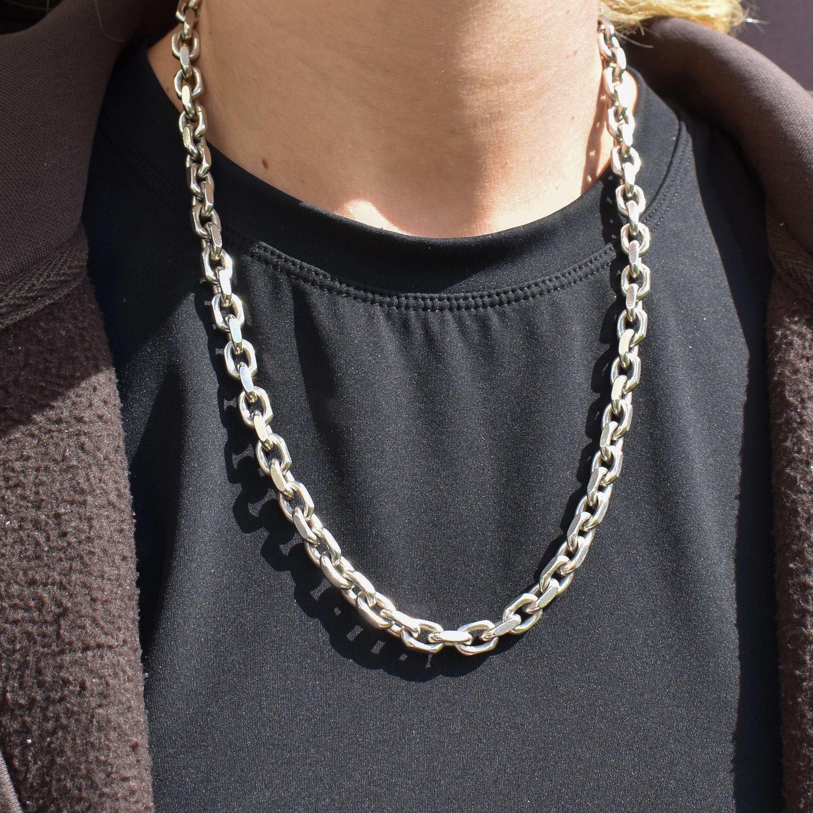 Vintage 89g Chunky Sterling Silver Flat Edge Link Biker Chain