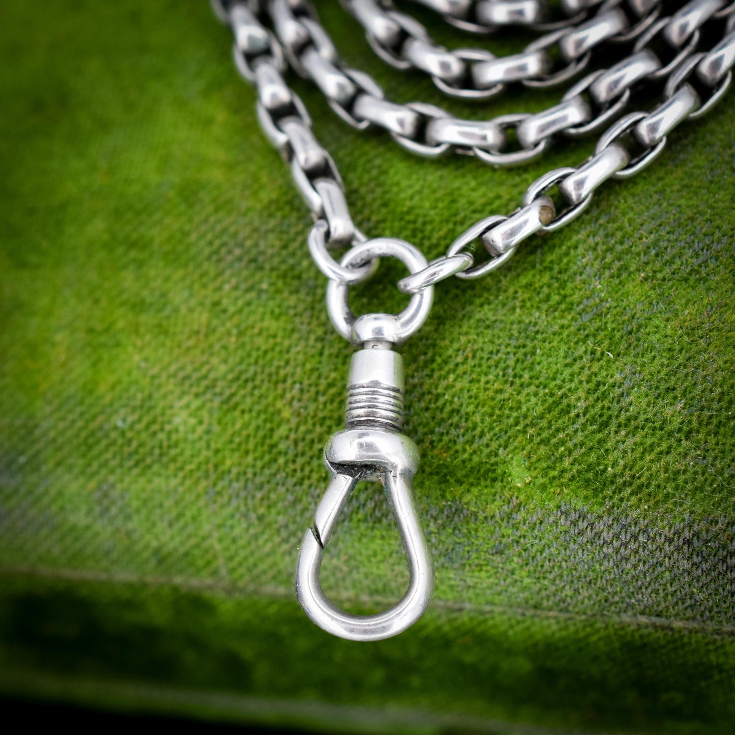 Antique Silver Long Guard Chain Necklace with Dog Clip | 59" Length